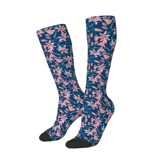 Picia Women Crew Soft Moisture-wicking Socks Lilies Flowers Pattern Design Cotton Socks, One Size fit All