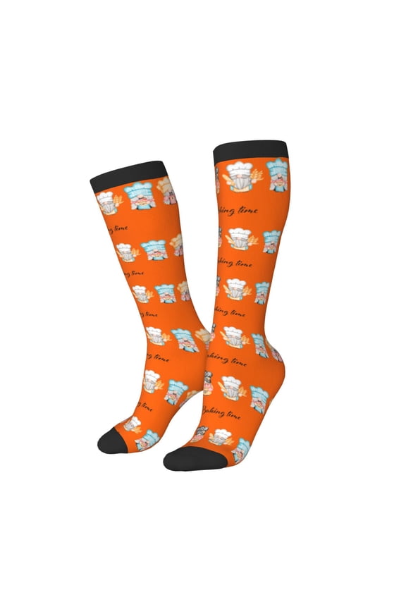 Women Crew Soft Moisture-wicking Socks Little Chef Gnome Pattern Design Cotton Socks, One Size fit All