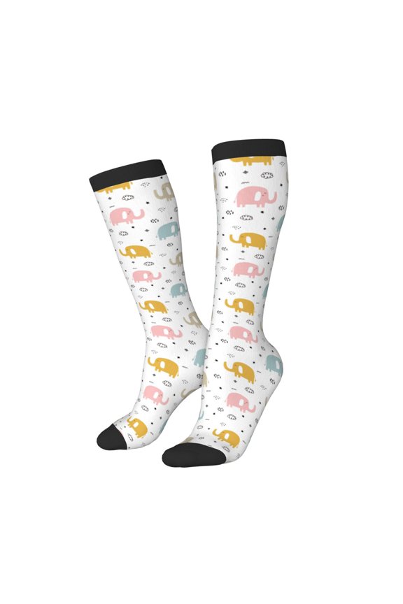 Women Crew Soft Moisture-wicking Socks Little Elephant Pattern Design Cotton Socks, One Size fit All