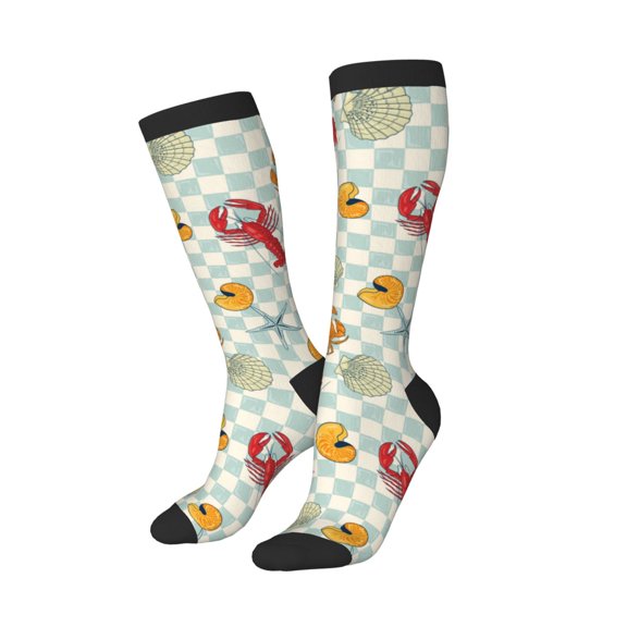 Picia Women Crew Soft Moisture-wicking Socks Lobster Sea Shell Pattern Design Cotton Socks, One Size fit All