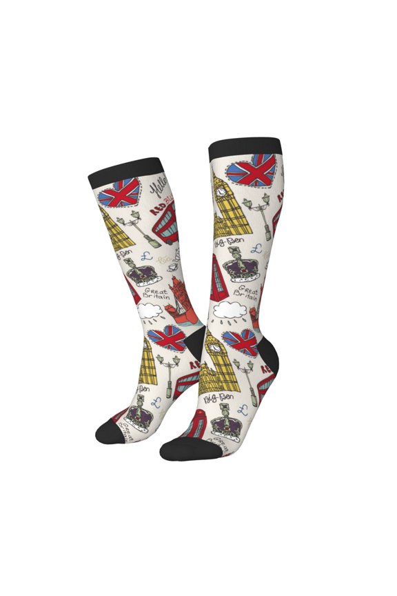 Women Crew Soft Moisture-wicking Socks London Landmark1 Pattern Design Cotton Socks, One Size fit All