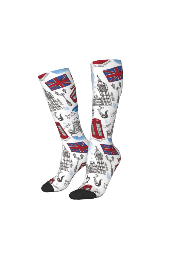 Women Crew Soft Moisture-wicking Socks London Landmark2 Pattern Design Cotton Socks, One Size fit All