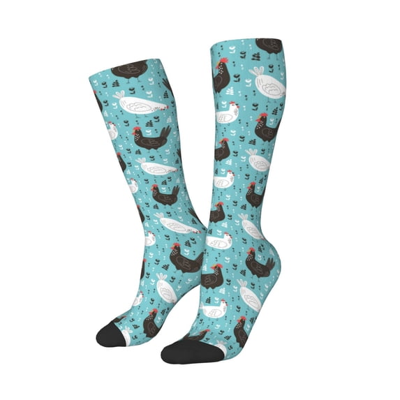 Picia Women Crew Soft Moisture-wicking Socks Lovely Roosters Pattern Design Cotton Socks, One Size fit All