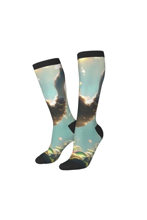 Women Crew Soft Moisture-wicking Socks Majestic Ostrich In Forest Pattern Design Cotton Socks, One Size fit All