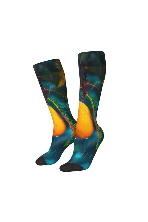 Women Crew Soft Moisture-wicking Socks Mango In The Rain Pattern Design Cotton Socks, One Size fit All