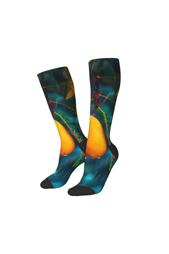 Women Crew Soft Moisture-wicking Socks Mango In The Rain Pattern Design Cotton Socks, One Size fit All