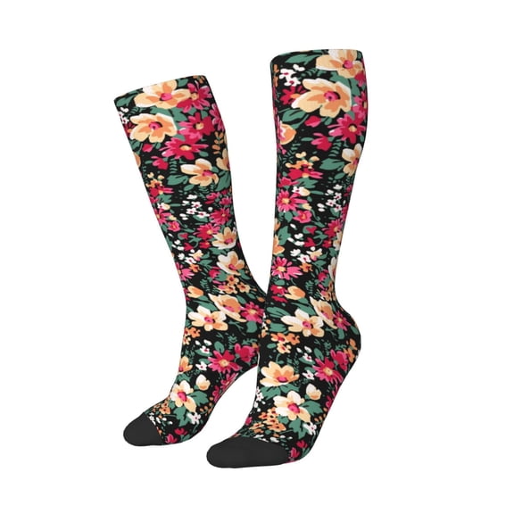 Picia Women Crew Soft Moisture-wicking Socks Many Kind Of Flowers Pattern Design Cotton Socks, One Size fit All