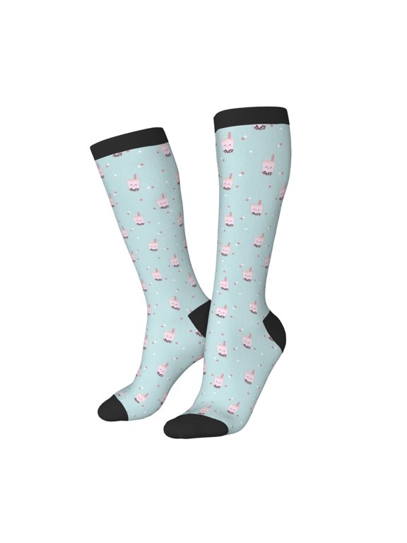 Women Crew Soft Moisture-wicking Socks Milk Tea Pattern Design Cotton Socks, One Size fit All