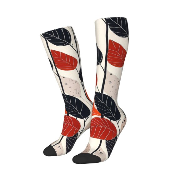 Picia Women Crew Soft Moisture-wicking Socks Modern Abstract Leaf Pattern Pattern Design Cotton Socks, One Size fit All