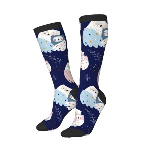 Picia Women Crew Soft Moisture-wicking Socks Mom And Baby Owls Pattern Design Cotton Socks, One Size fit All