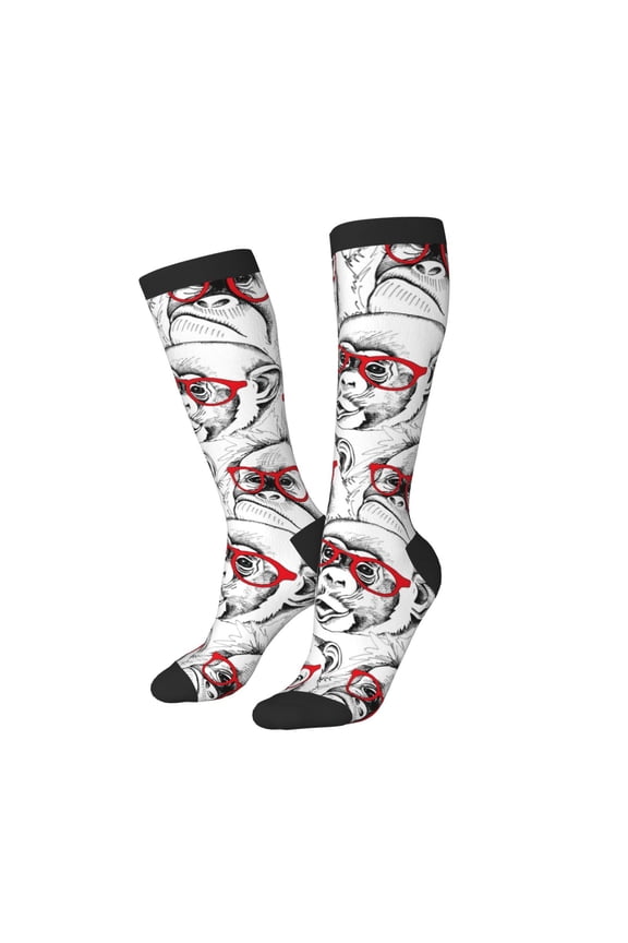 Women Crew Soft Moisture-wicking Socks Monkey Pattern Design Cotton Socks, One Size fit All