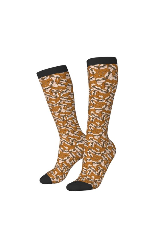 Women Crew Soft Moisture-wicking Socks Monkey Sloth Pattern Design Cotton Socks, One Size fit All