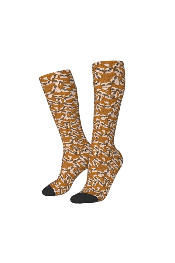 Women Crew Soft Moisture-wicking Socks Monkey Sloth Pattern Design Cotton Socks, One Size fit All