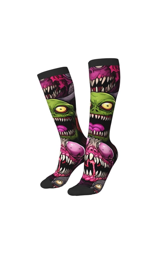 Women Crew Soft Moisture-wicking Socks Monstrous Cartoon Characters Pattern Design Cotton Socks, One Size fit All