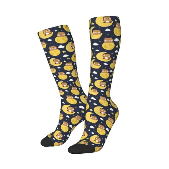 Picia Women Crew Soft Moisture-wicking Socks Moon Bear Pattern Design Cotton Socks, One Size fit All