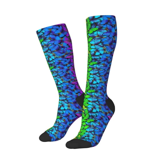 Picia Women Crew Soft Moisture-wicking Socks Multicolored Butterflies Pattern Design Cotton Socks, One Size fit All