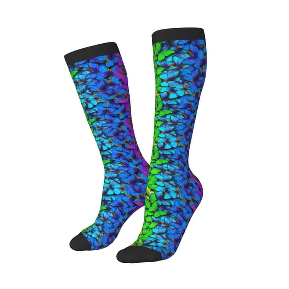 Picia Women Crew Soft Moisture-wicking Socks Multicolored Butterflies Pattern Design Cotton Socks, One Size fit All