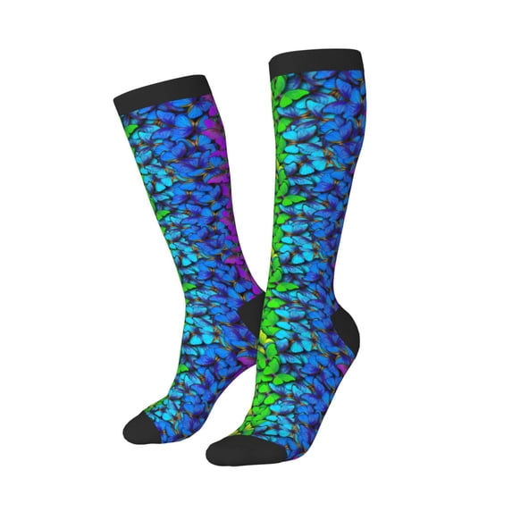 Picia Women Crew Soft Moisture-wicking Socks Multicolored Butterflies Pattern Design Cotton Socks, One Size fit All