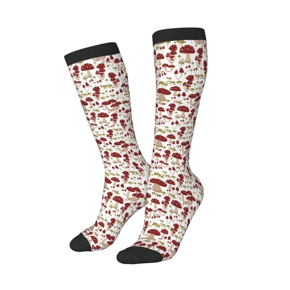 Picia Women Crew Soft Moisture-wicking Socks Mushroom Pattern Design Cotton Socks, One Size fit All