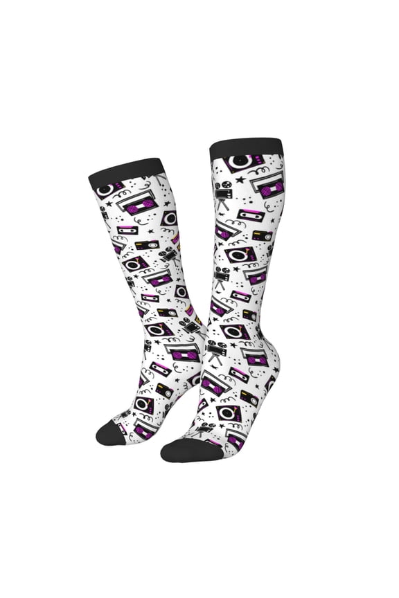 Women Crew Soft Moisture-wicking Socks Music Player Pattern Design Cotton Socks, One Size fit All