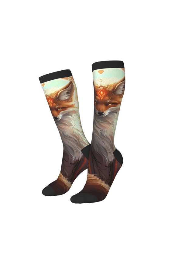 Women Crew Soft Moisture-wicking Socks Mystic Fox With Halo Pattern Design Cotton Socks, One Size fit All