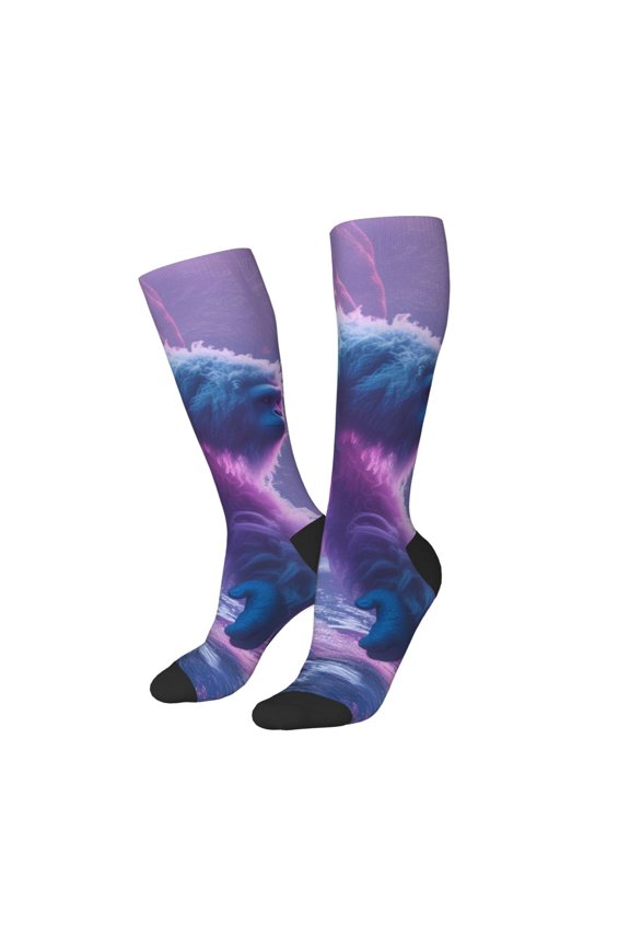 Women Crew Soft Moisture-wicking Socks Mystical White gorilla Jungle Pattern Design Cotton Socks, One Size fit All