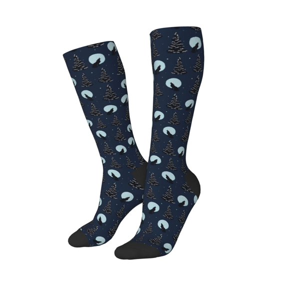Picia Women Crew Soft Moisture-wicking Socks Night Forest Wolf Pattern Design Cotton Socks, One Size fit All