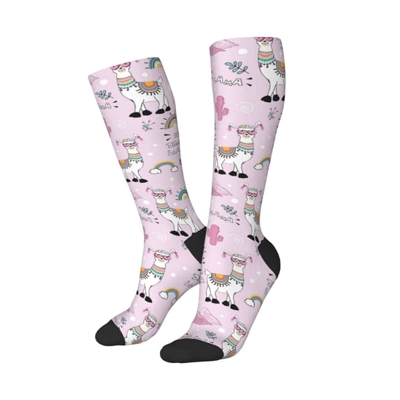 Picia Women Crew Soft Moisture-wicking Socks No Drama Llama Pattern Design Cotton Socks, One Size fit All