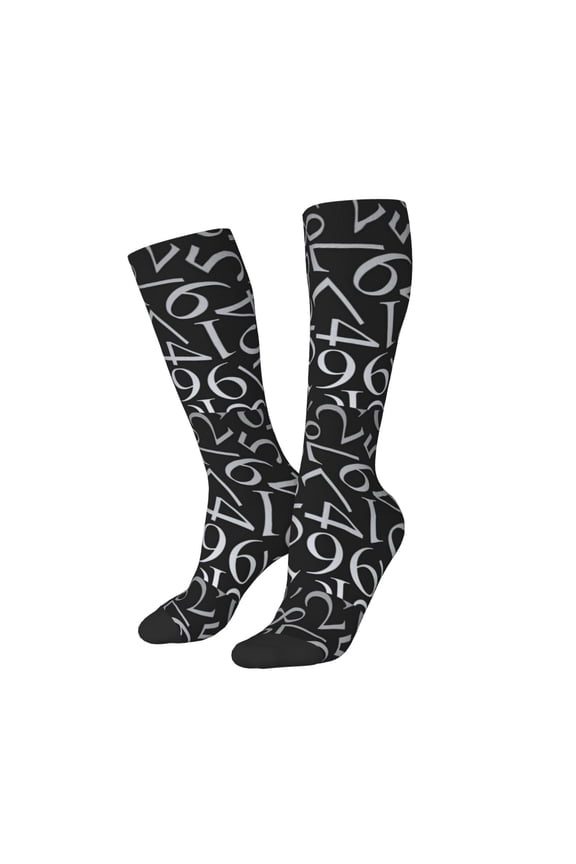 Women Crew Soft Moisture-wicking Socks Numbers Pattern Design Cotton Socks, One Size fit All