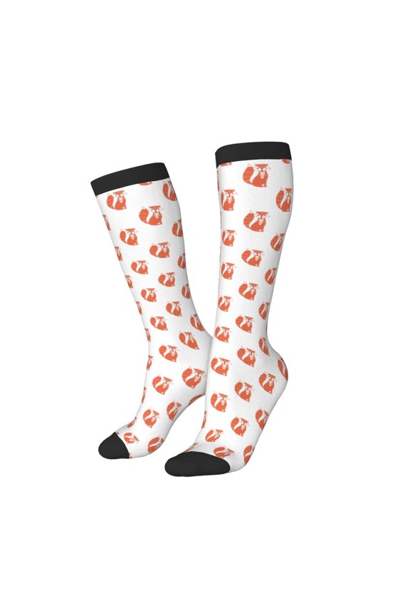 Women Crew Soft Moisture-wicking Socks Orange Fox Pattern Design Cotton Socks, One Size fit All