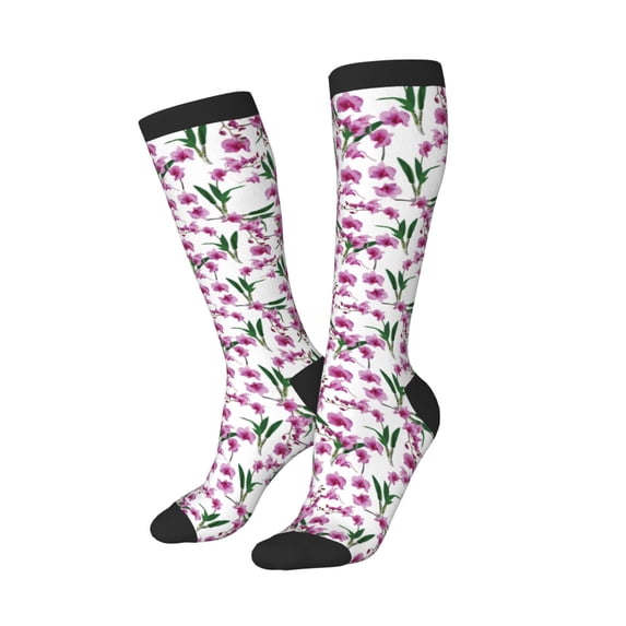 Picia Women Crew Soft Moisture-wicking Socks Orchids Flowers Pattern Design Cotton Socks, One Size fit All