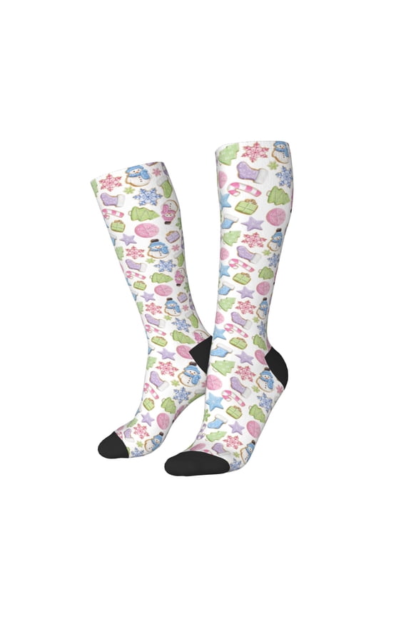Women Crew Soft Moisture-wicking Socks Pastel Christmas Cookies Pattern Design Cotton Socks, One Size fit All