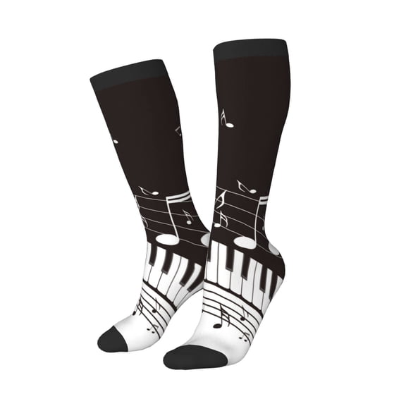 Picia Women Crew Soft Moisture-wicking Socks Piano Keys With Musical Notes Pattern Design Cotton Socks, One Size fit All