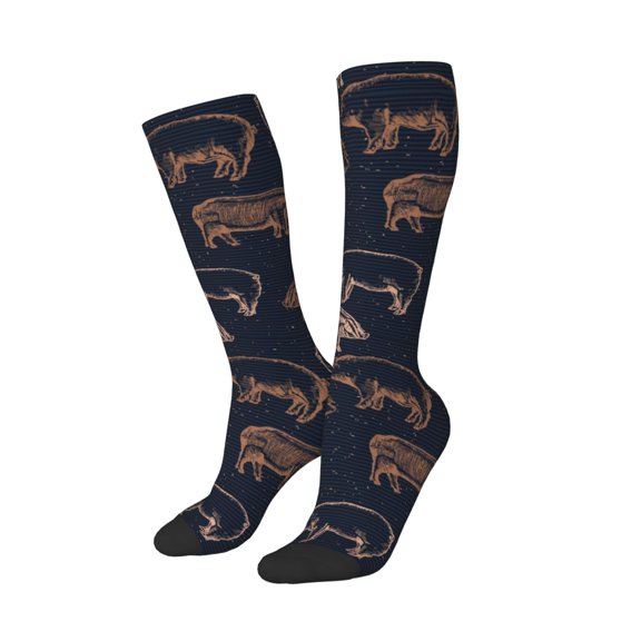 Picia Women Crew Soft Moisture-wicking Socks Pig Farm Pattern Design Cotton Socks, One Size fit All