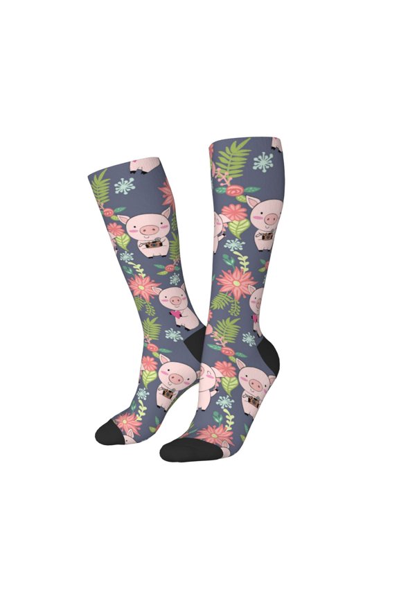 Women Crew Soft Moisture-wicking Socks Pigs 1 Pattern Design Cotton Socks, One Size fit All