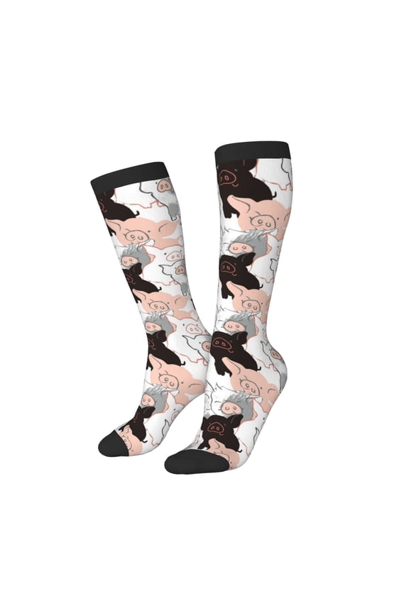 Women Crew Soft Moisture-wicking Socks Pigs Pattern Design Cotton Socks, One Size fit All