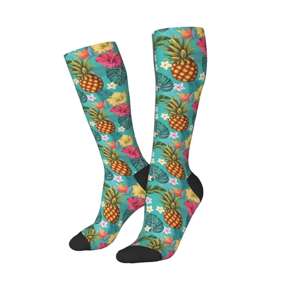 Picia Women Crew Soft Moisture-wicking Socks Pineapple Pattern Design Cotton Socks, One Size fit All