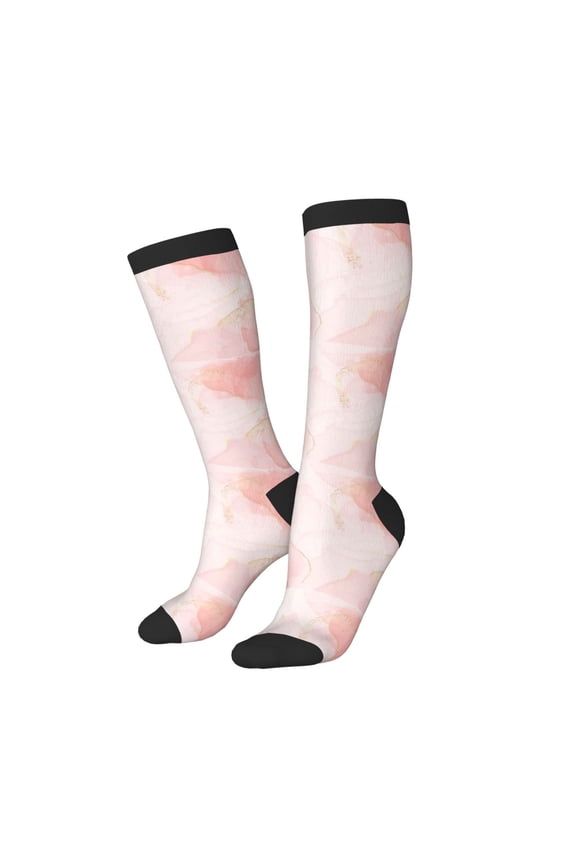 Women Crew Soft Moisture-wicking Socks Pink Marble Pattern Design Cotton Socks, One Size fit All