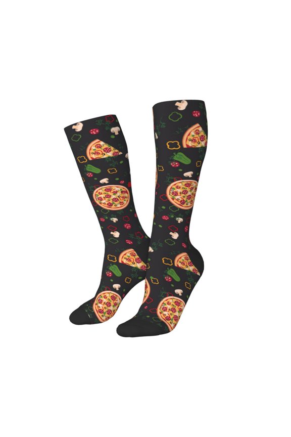 Women Crew Soft Moisture-wicking Socks Pizzas Mushrooms Pattern Design Cotton Socks, One Size fit All