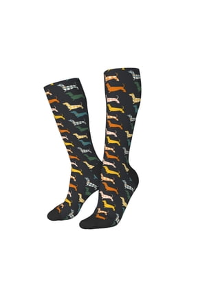 Women Crew Soft Moisture-wicking Socks Plaid Dachshund Pattern Design Cotton Socks, One Size fit All