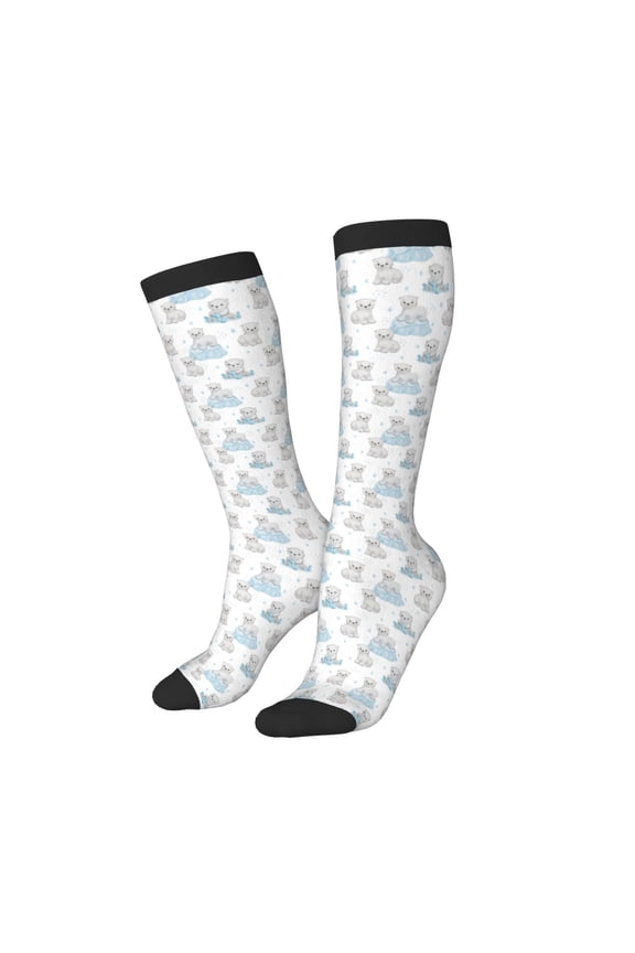 Women Crew Soft Moisture-wicking Socks Playful Polar Bear Pals Pattern Design Cotton Socks, One Size fit All
