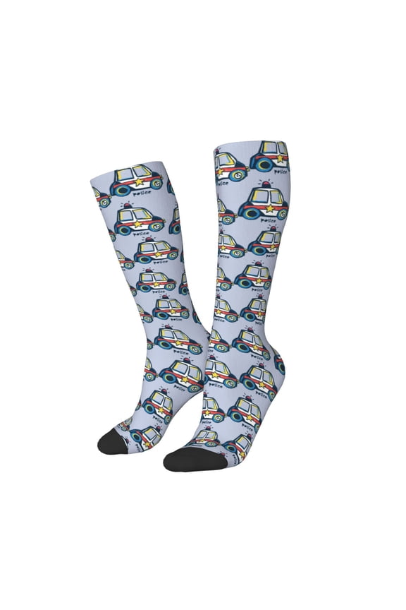Women Crew Soft Moisture-wicking Socks Police Car Pattern Design Cotton Socks, One Size fit All