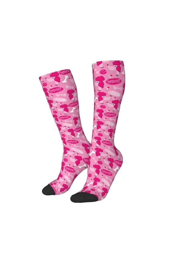 Women Crew Soft Moisture-wicking Socks Poodle Dog Pattern Design Cotton Socks, One Size fit All