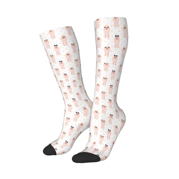 Picia Women Crew Soft Moisture-wicking Socks Poodle Dog Pattern Design Cotton Socks, One Size fit All