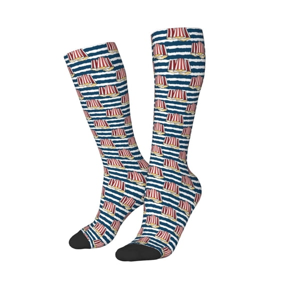 Picia Women Crew Soft Moisture-wicking Socks Popcorn On Blue Lines Pattern Design Cotton Socks, One Size fit All
