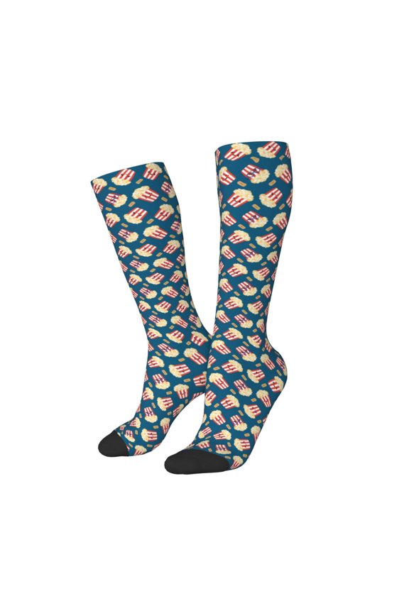 Women Crew Soft Moisture-wicking Socks Popcorn With Glasses Pattern Design Cotton Socks, One Size fit All