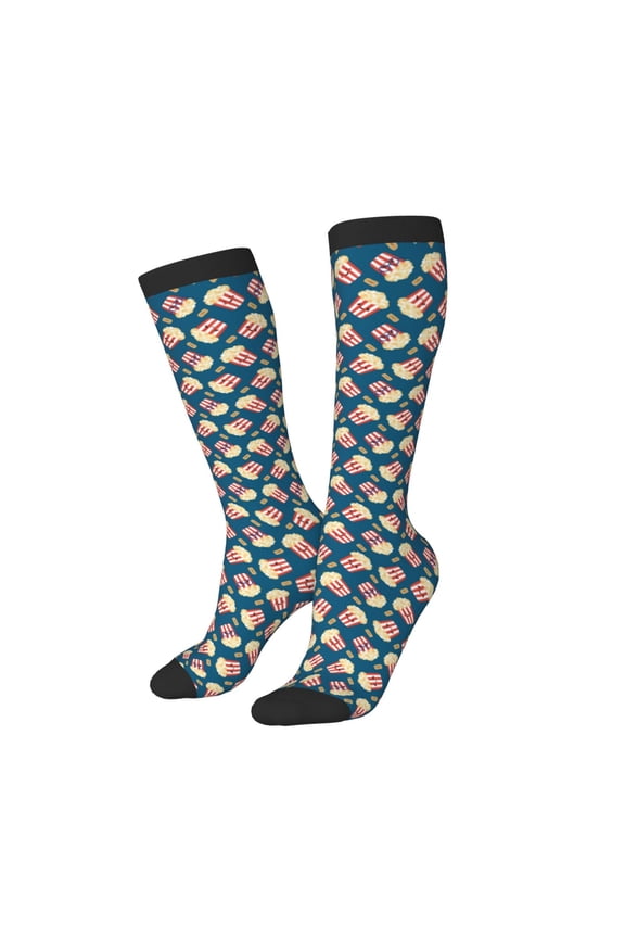 Women Crew Soft Moisture-wicking Socks Popcorn With Glasses Pattern Design Cotton Socks, One Size fit All