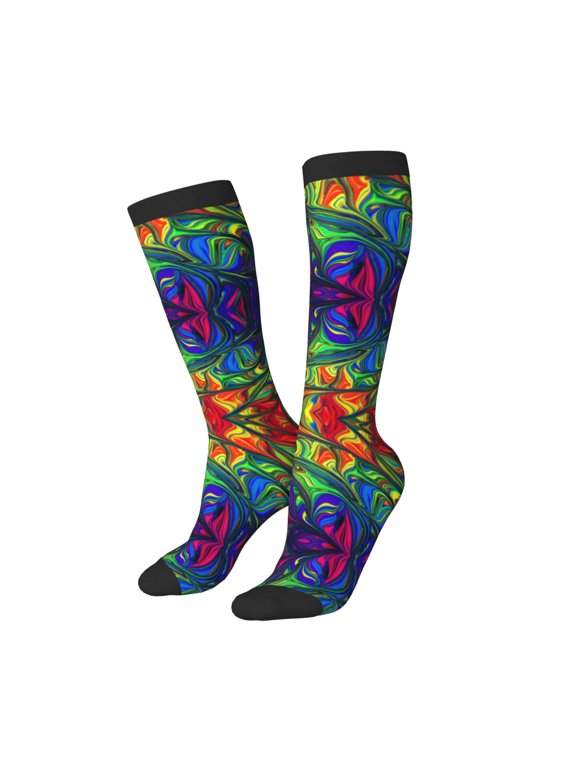 Women Crew Soft Moisture-wicking Socks Pride Rainbow Pattern Design Cotton Socks, One Size fit All