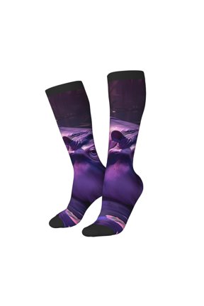 Women Crew Soft Moisture-wicking Socks Purple Hippo In Water Pattern Design Cotton Socks, One Size fit All
