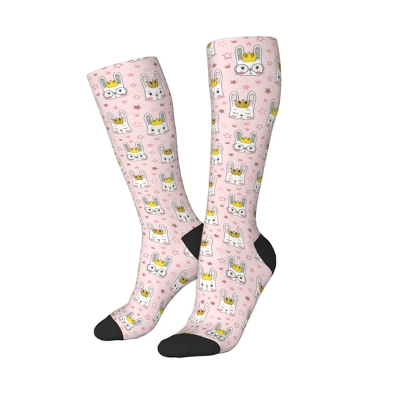 Picia Women Crew Soft Moisture-wicking Socks Queen For Rabbit Pattern Design Cotton Socks, One Size fit All